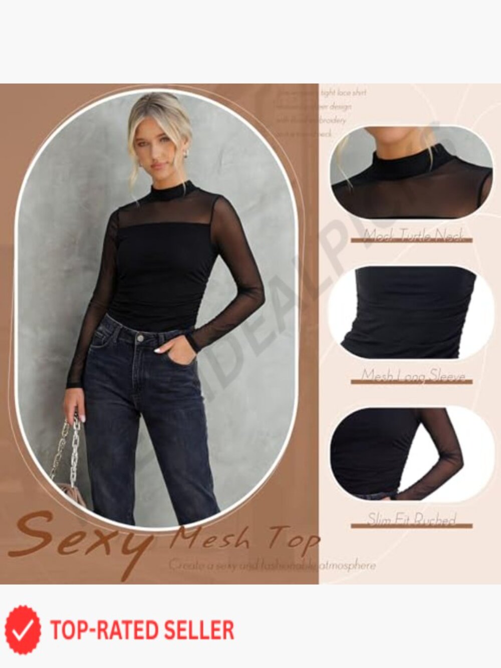 3 Pack Sheer Mesh Tops Long Sleeve Mock Neck Fitted Blouse Party Clubwear Trendy View 6